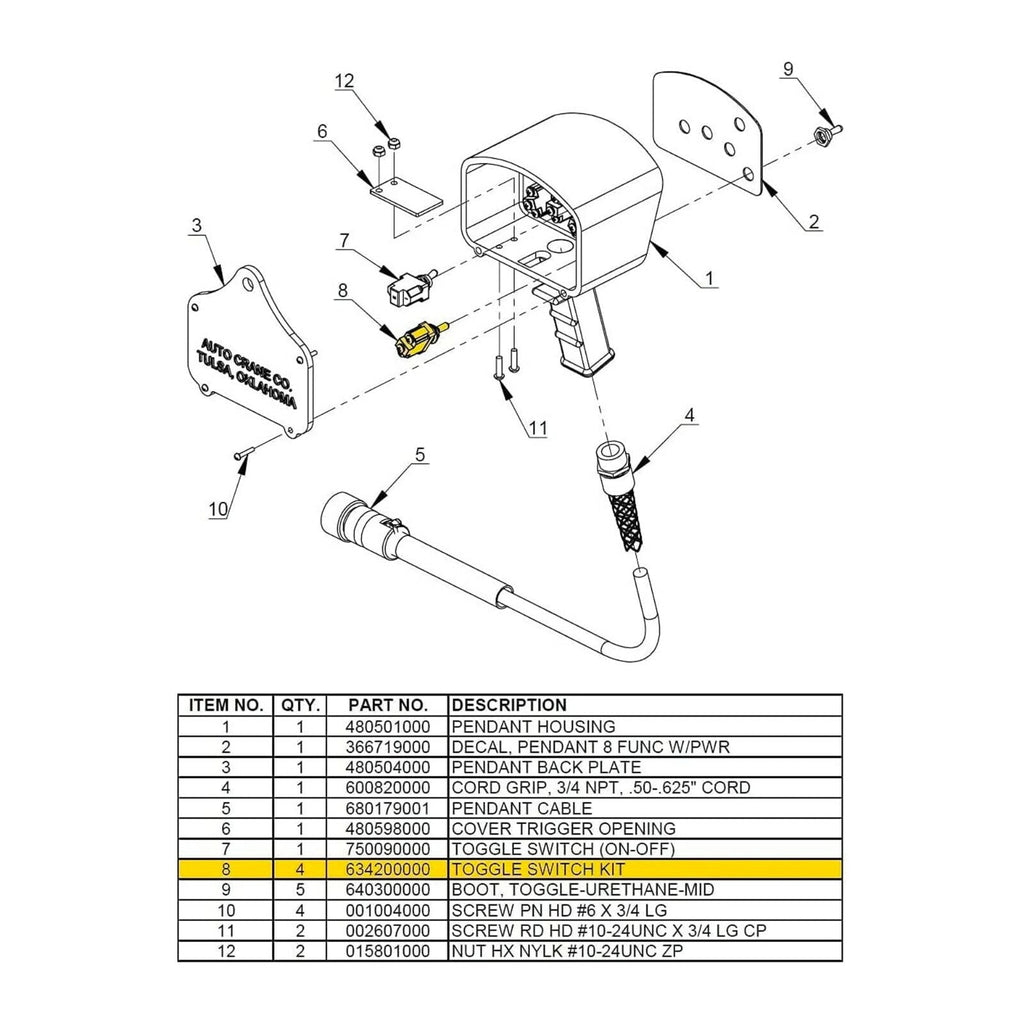 Toggle Switch 634200000 for Auto Crane Fit Pistol Grip Model Pendant Transmitter