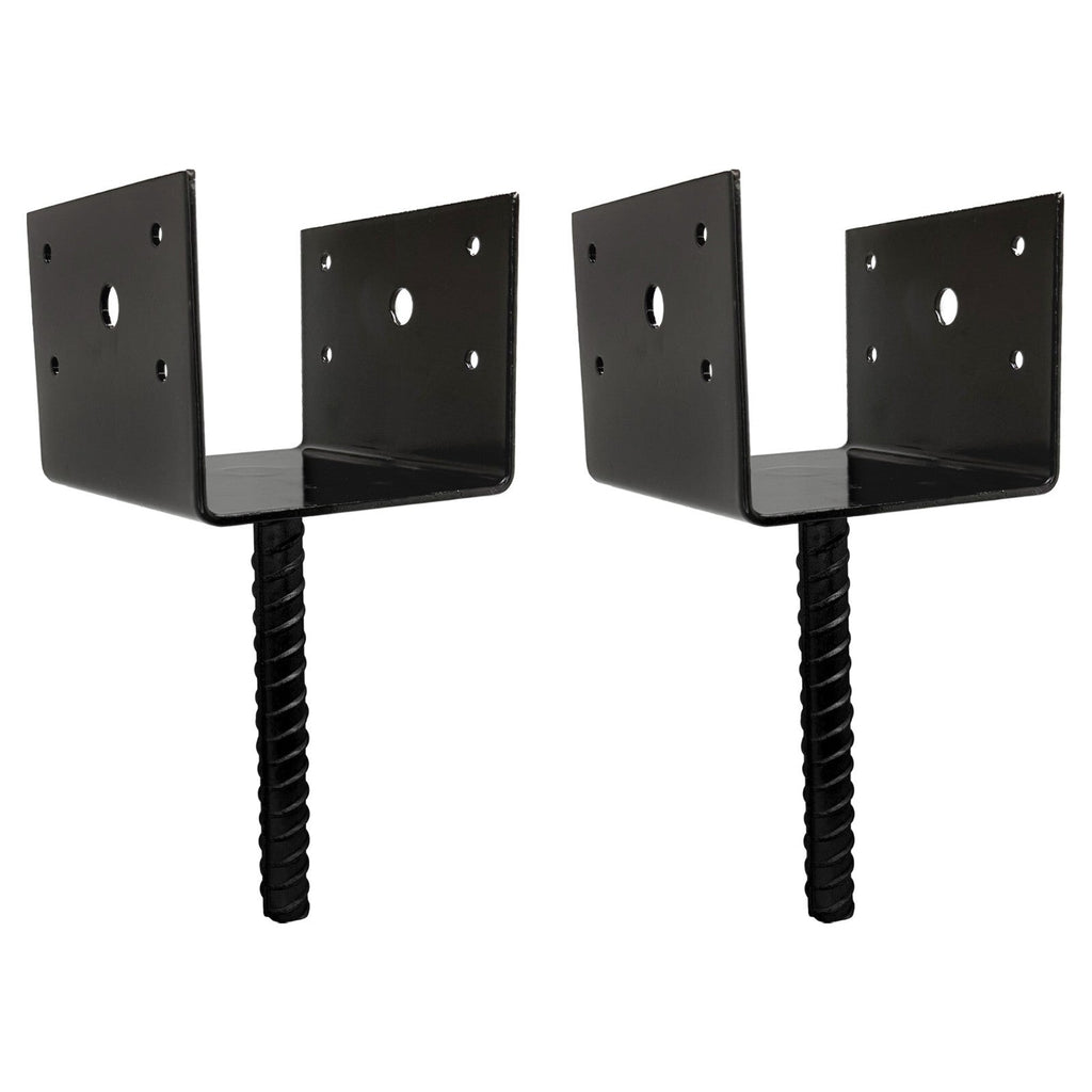 U Shaped 6x6 Deck Post Concrete Anchor Spike Fence Base Black Powder Coated 2 Pack