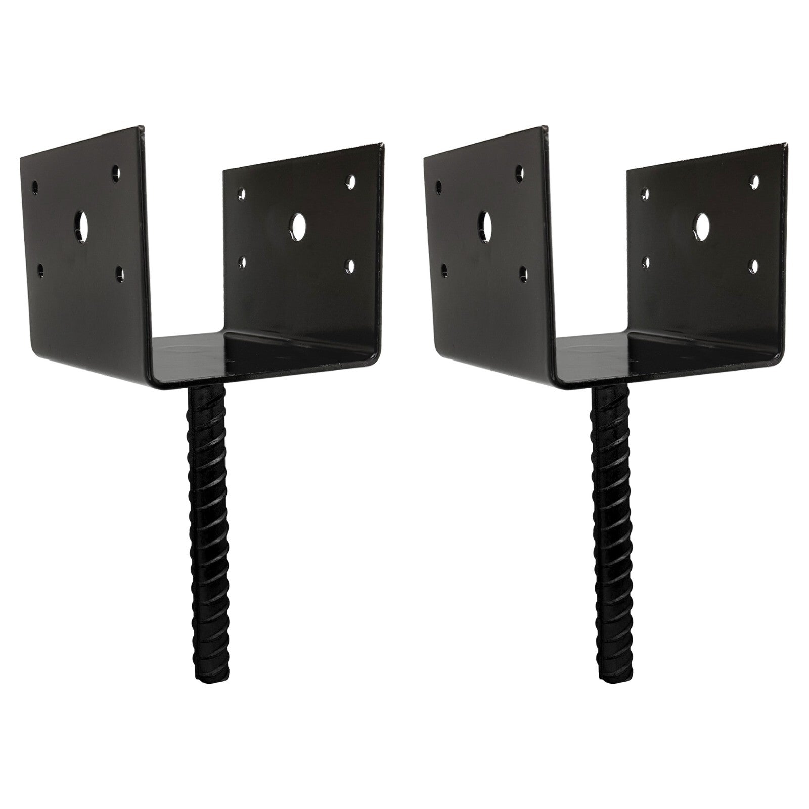 U Shaped 6x6 Deck Post Concrete Anchor Spike Fence Base Black Powder Coated 2 Pack