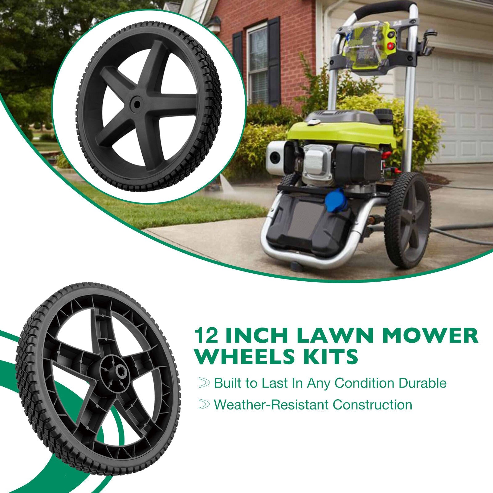 Pressure Washer Wheels for Homelite Ryobi RY80940B 12 x 1.75 1/2 Hub 2 Pack