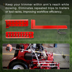 Lockable Trimmer Rack for Most Walk Behind Stand On and ZTR Lawn Mower Red