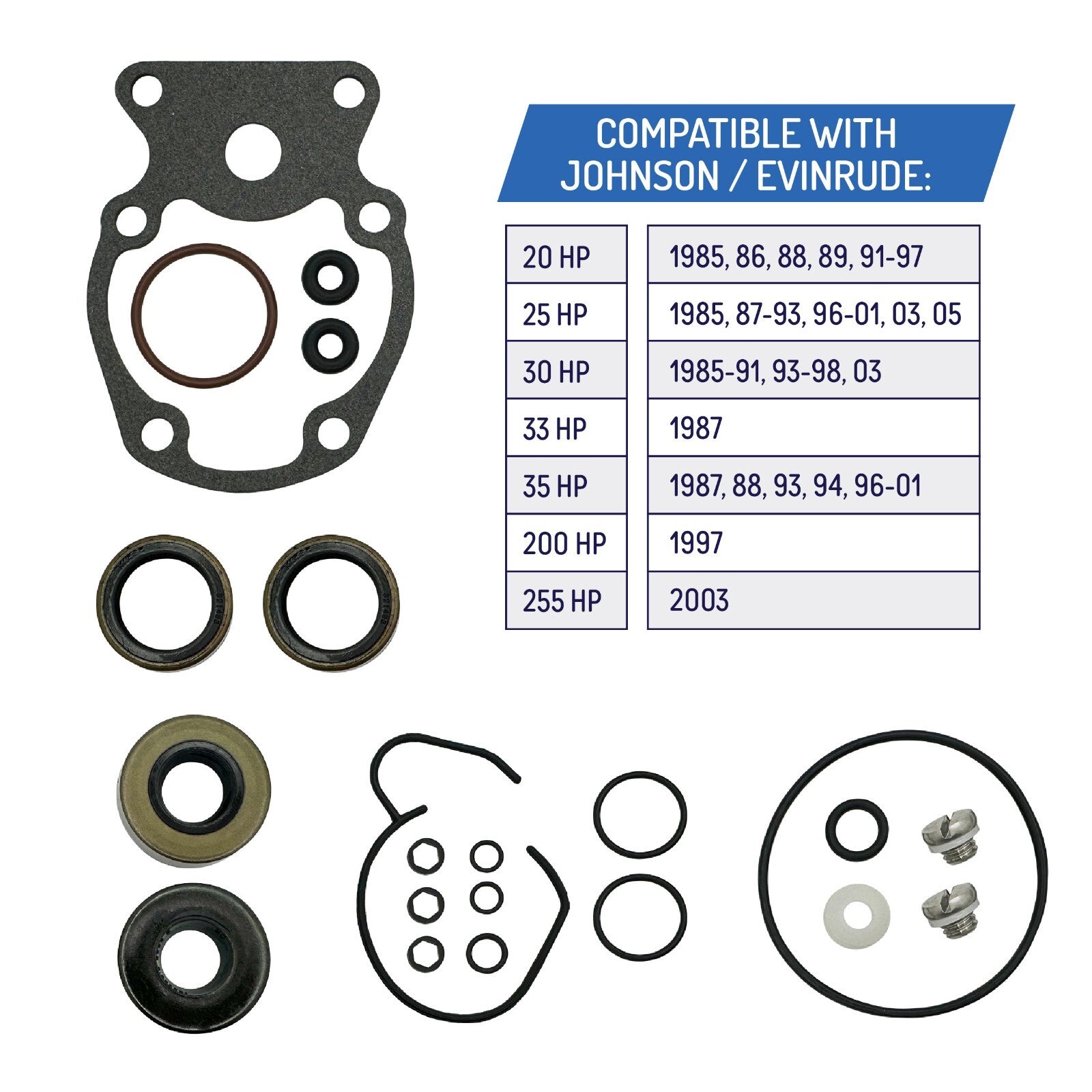 Lower Unit Gearcase Seal Kit for Johnson Evinrude 20 25 30 35 HP 18-2658 396351