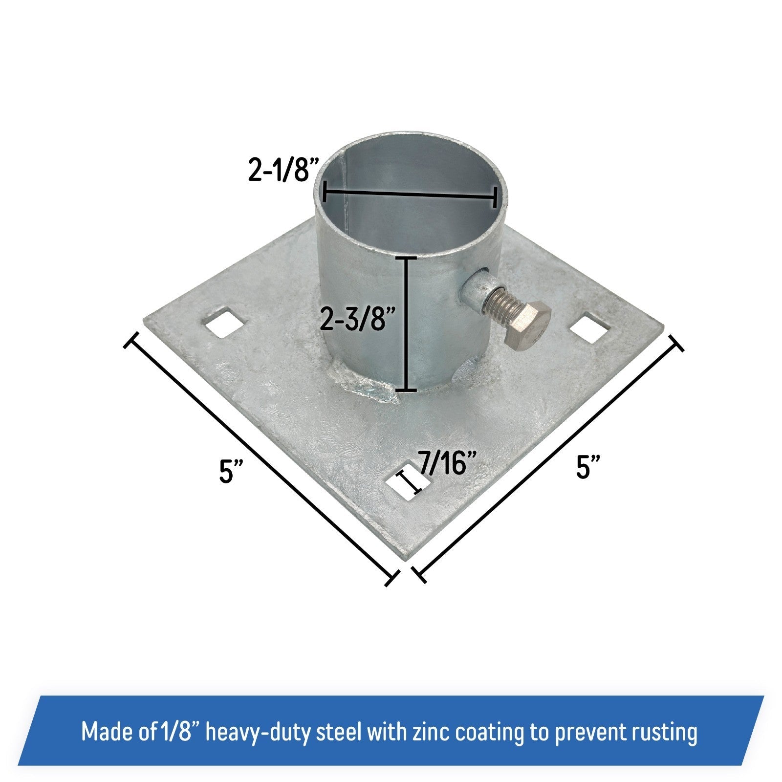Stationary Dock Base Plate Hardware 5x5 Heavy Duty Galvanized Steel 2 Pieces