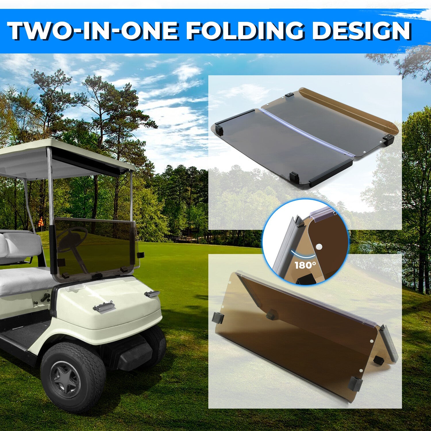 For 1985 1995 Yamaha G2 G9 Tinted Fold Down Golf Cart Windshield Windscreen