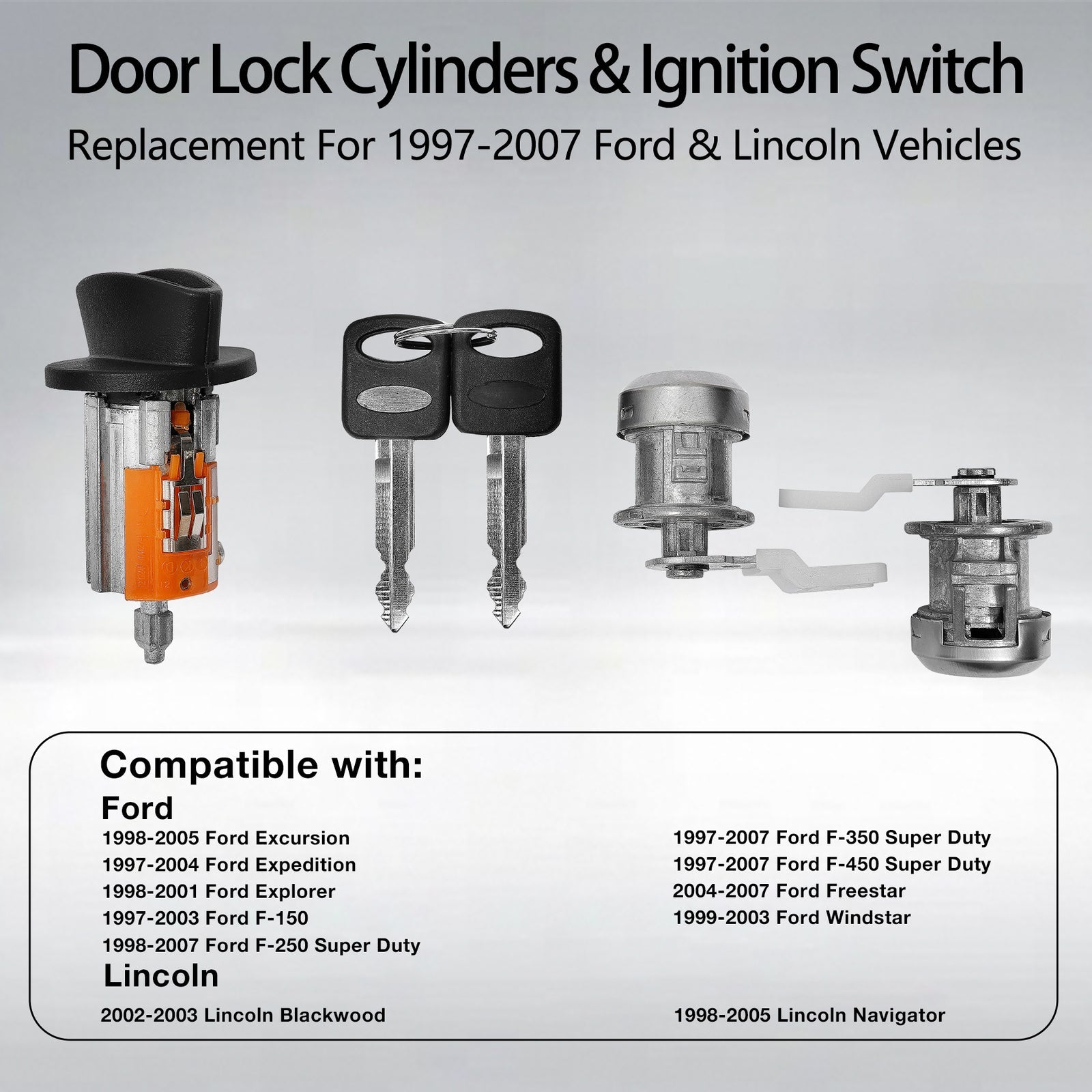 Ignition Switch Door Lock Cylinder with Keys for Ford 97 07 F150 250 Super Duty