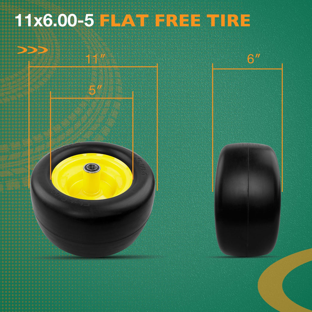 11x6.00-5 Front Flat Free Tire Wheel Set w/ Bearings for Zero Turn Mower 2x