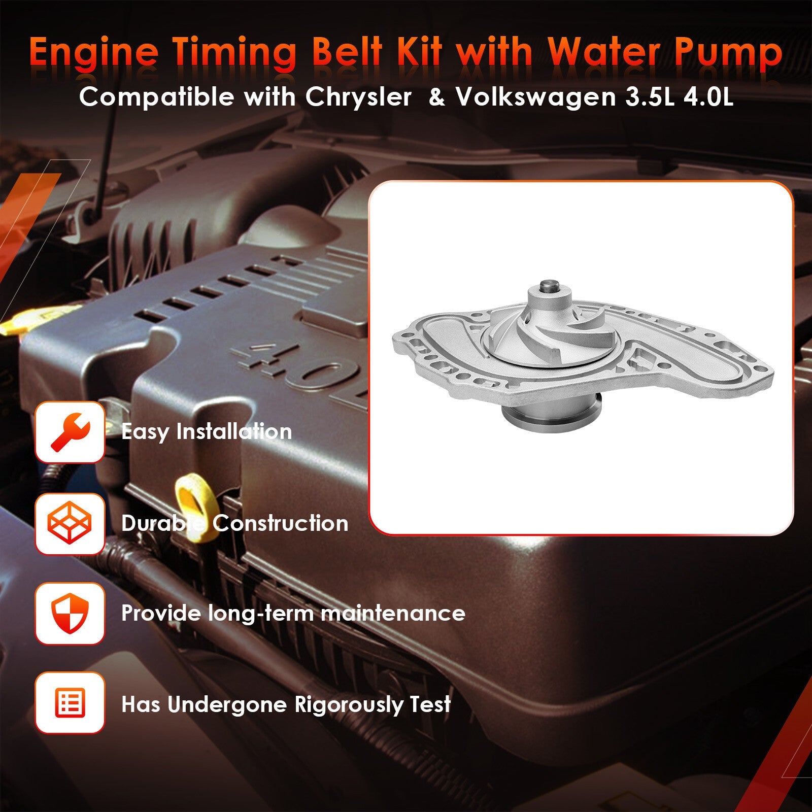 TCKWP295D Timing Belt Kit with Water Pump for Chrysler Volkswagen 05 11 3.5 4.0L