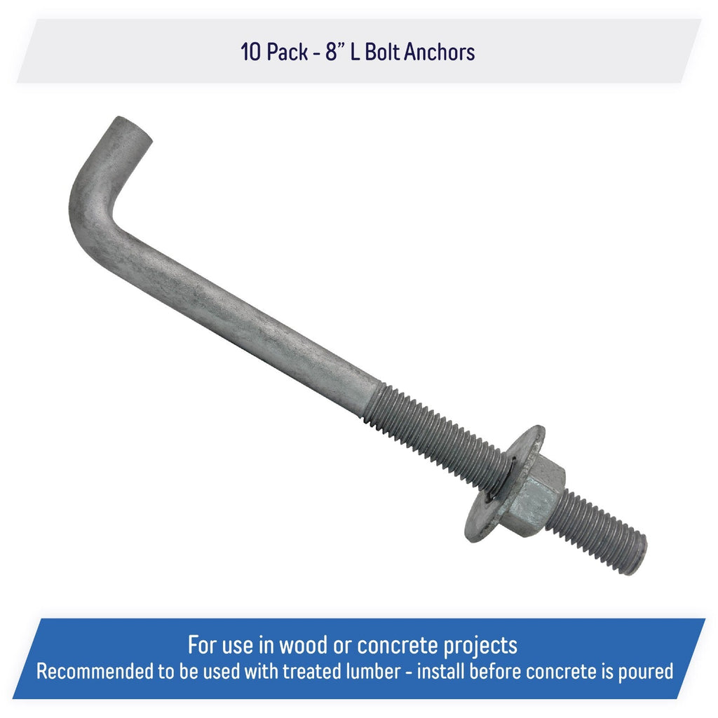 5 8 x 8 Inch Galvanized Threaded Anchor Bolts for Wood Concrete 10 Pack
