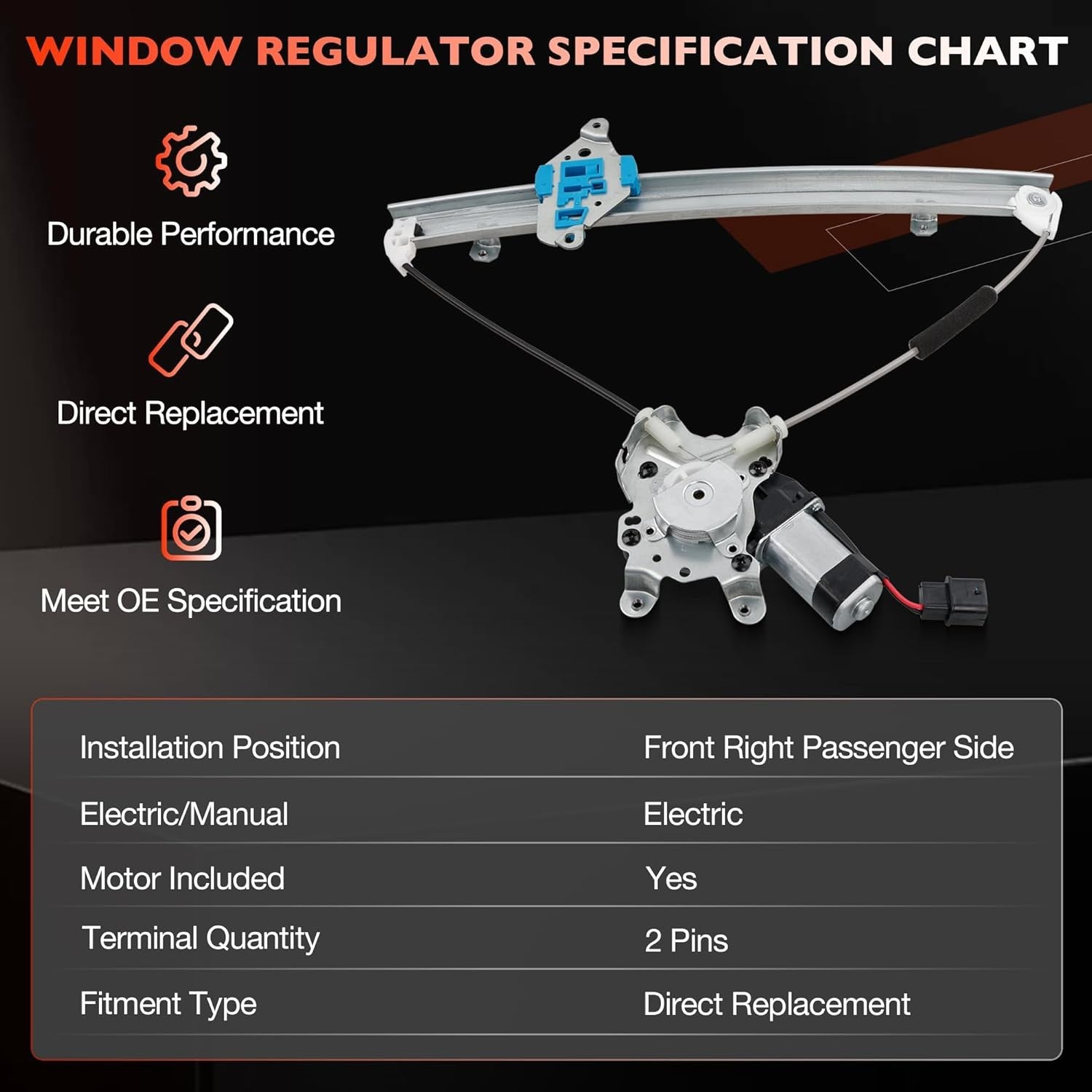 Front Right Power Window Regulator With Motor for Mitsubishi Outlander 2003 2006
