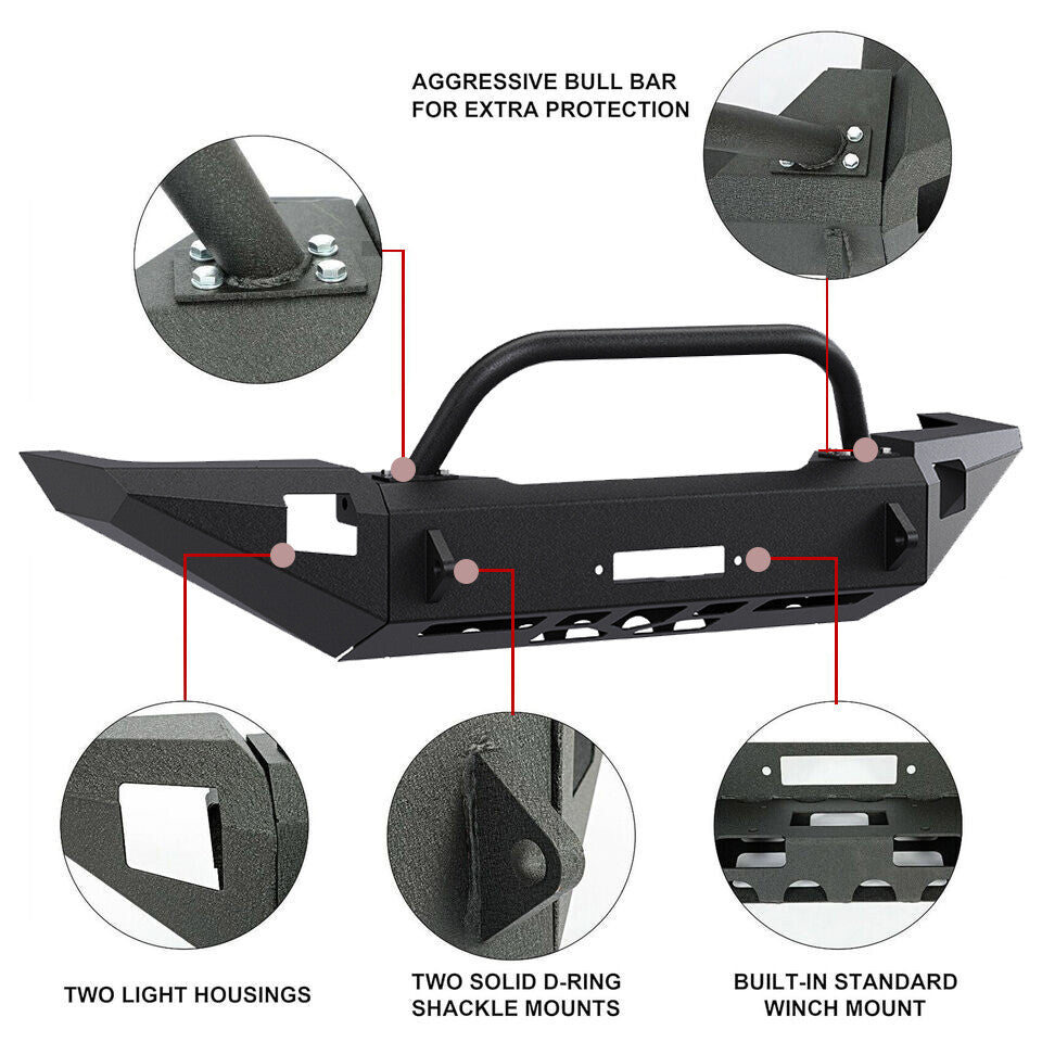 Front Steel Bumper with Bull Bar for Dodge Dakota Durango 97-04 1998 1999 2000 2001 2002 2003