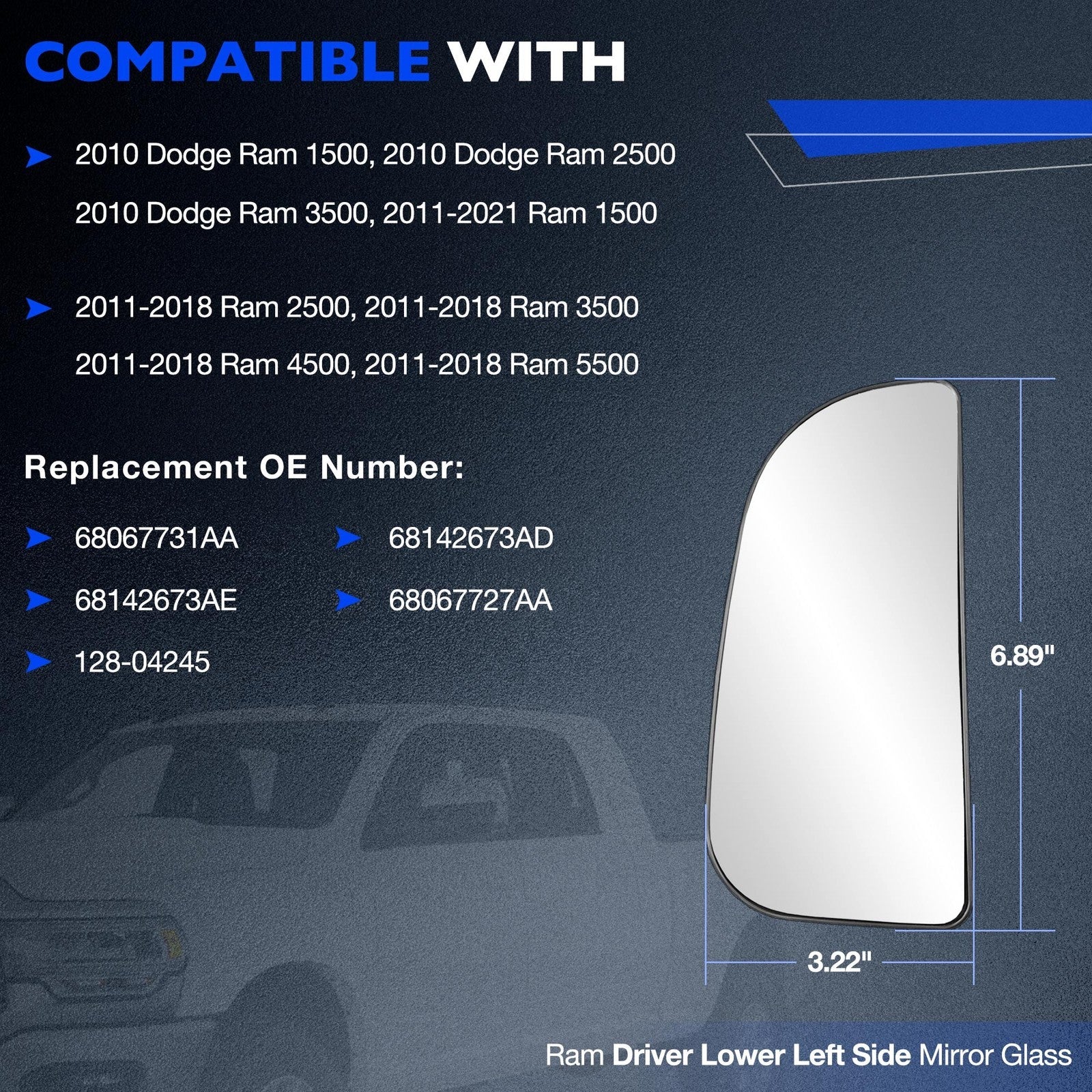 Upper Lower Tow Mirror Spotter Glass Driver Side For RAM 1500 2500 3500 10 20