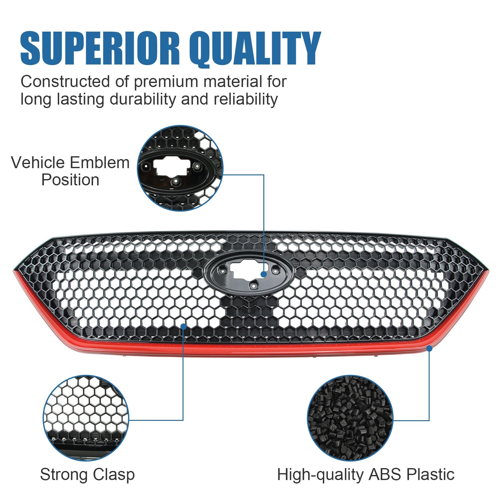 Front Bumper Grille Grill Black with Red Trim for 2022-2023 for Subaru WRX Sport