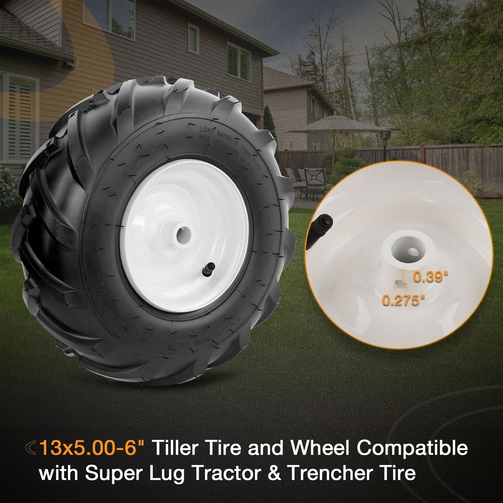 2x 13x5.00 6 Inch Tiller Tire Wheel 3 1/8 Centered Hub for Craftsman Troy Bilt