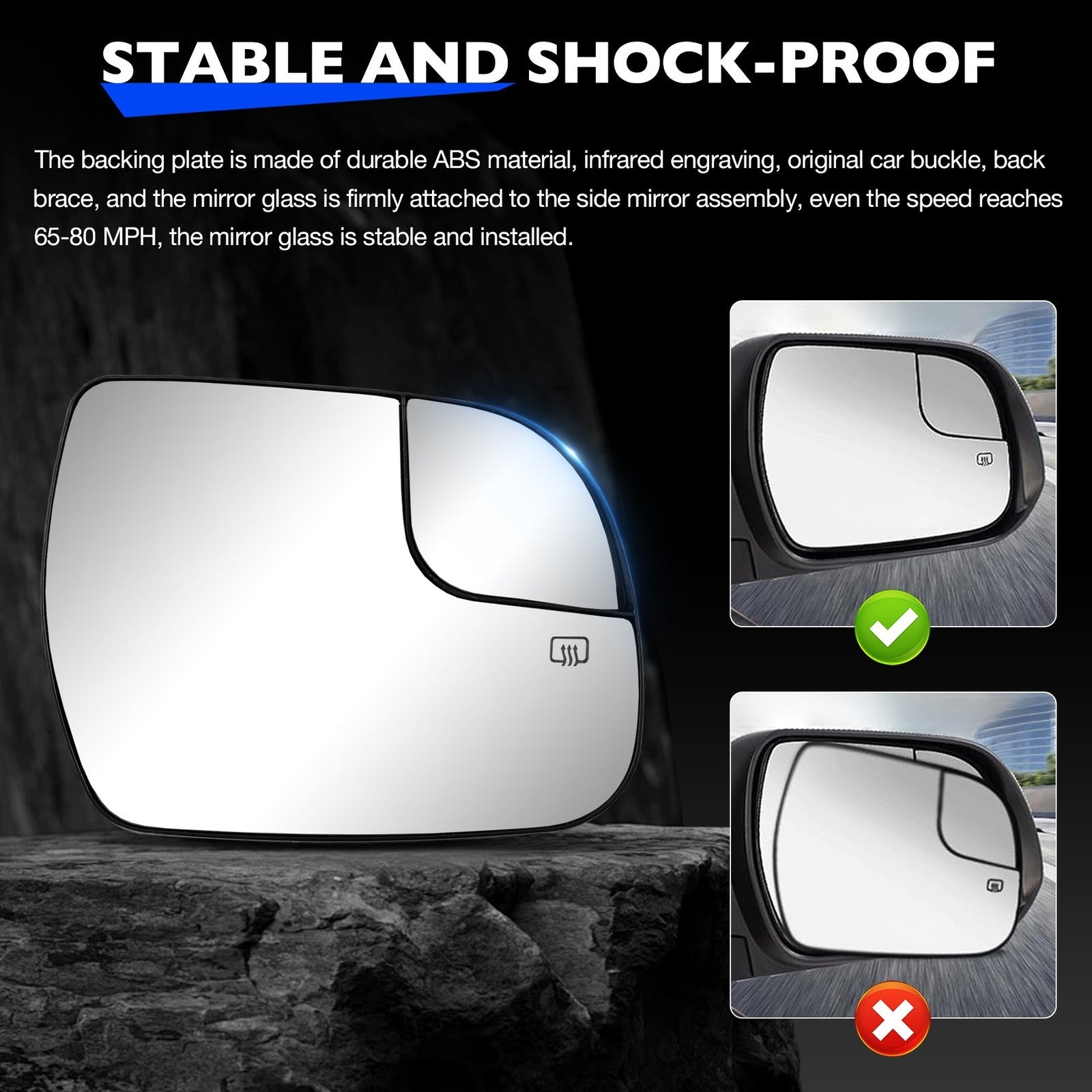 Right Passenger Side Convex Mirror Glass w/ Power Heated for Toyota Tundra 14 20