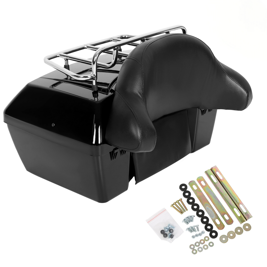 Universal Motorcycle Tail Box Luggage Trunk w/ Top Rack For Harley Honda Cruiser