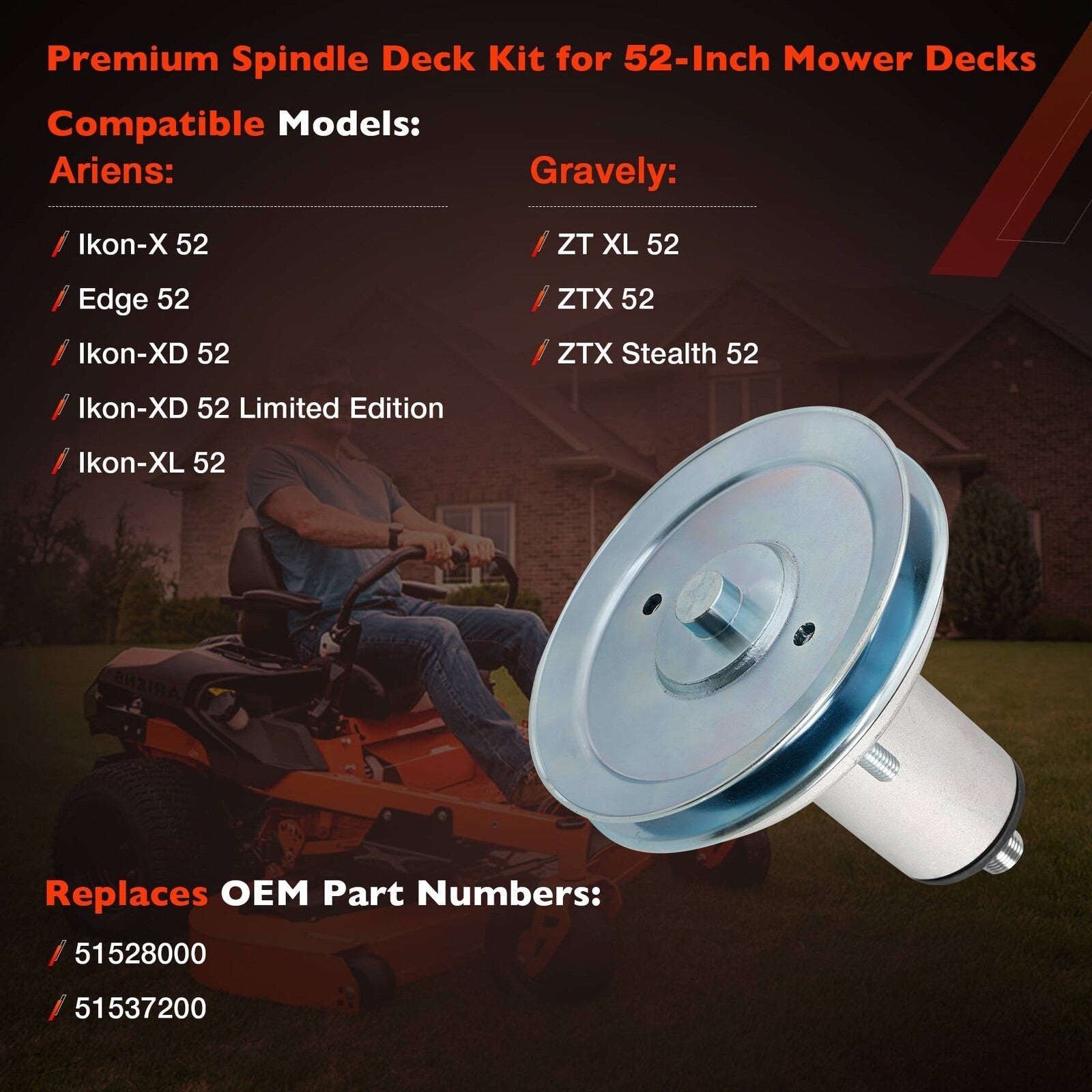51528000 51537200 Mower Spindle 52in for Ariens Ikon X XL Edge Gravely ZEX 3 Pc