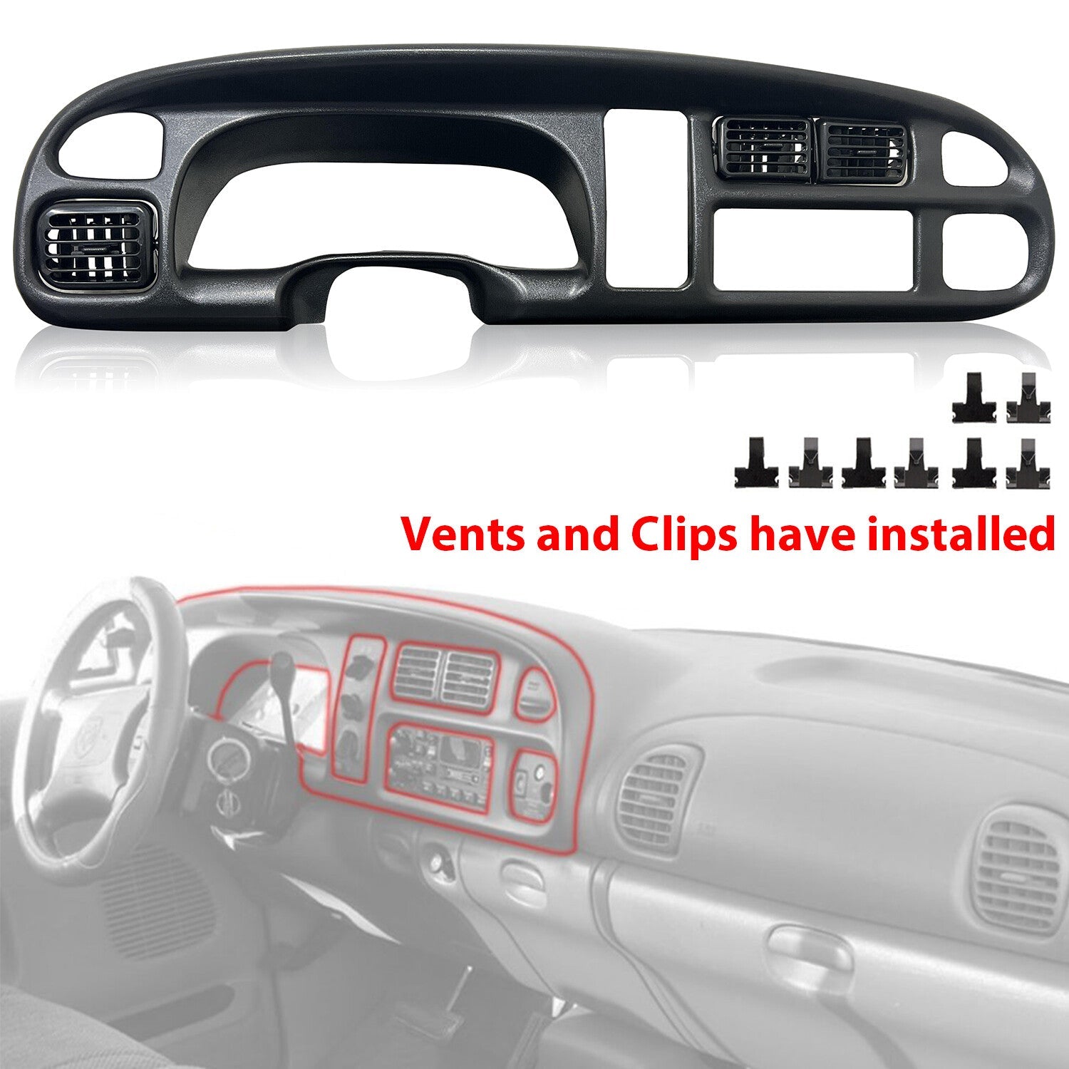 Dash Instrument Panel Pad Replacement Vent for 1998-2002 Dodge Ram 1500 2500 3500