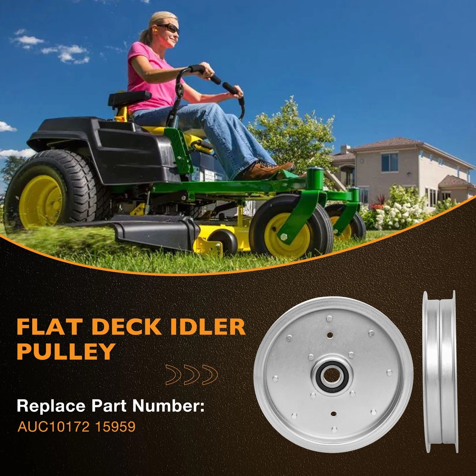 AUC10172 Mower Deck Flat Idler Pulley for John Deere Z540R ZTrak 15959 3 Pack