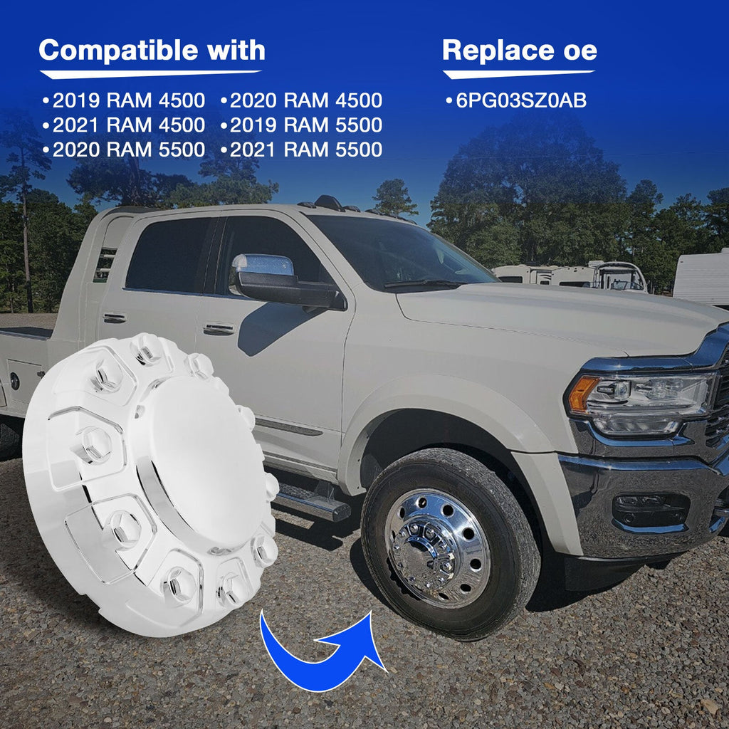 6PG03SZ0AB Chrome Wheel Center Hub Cap Cover Front for Ram 4500 5500 2019 2021