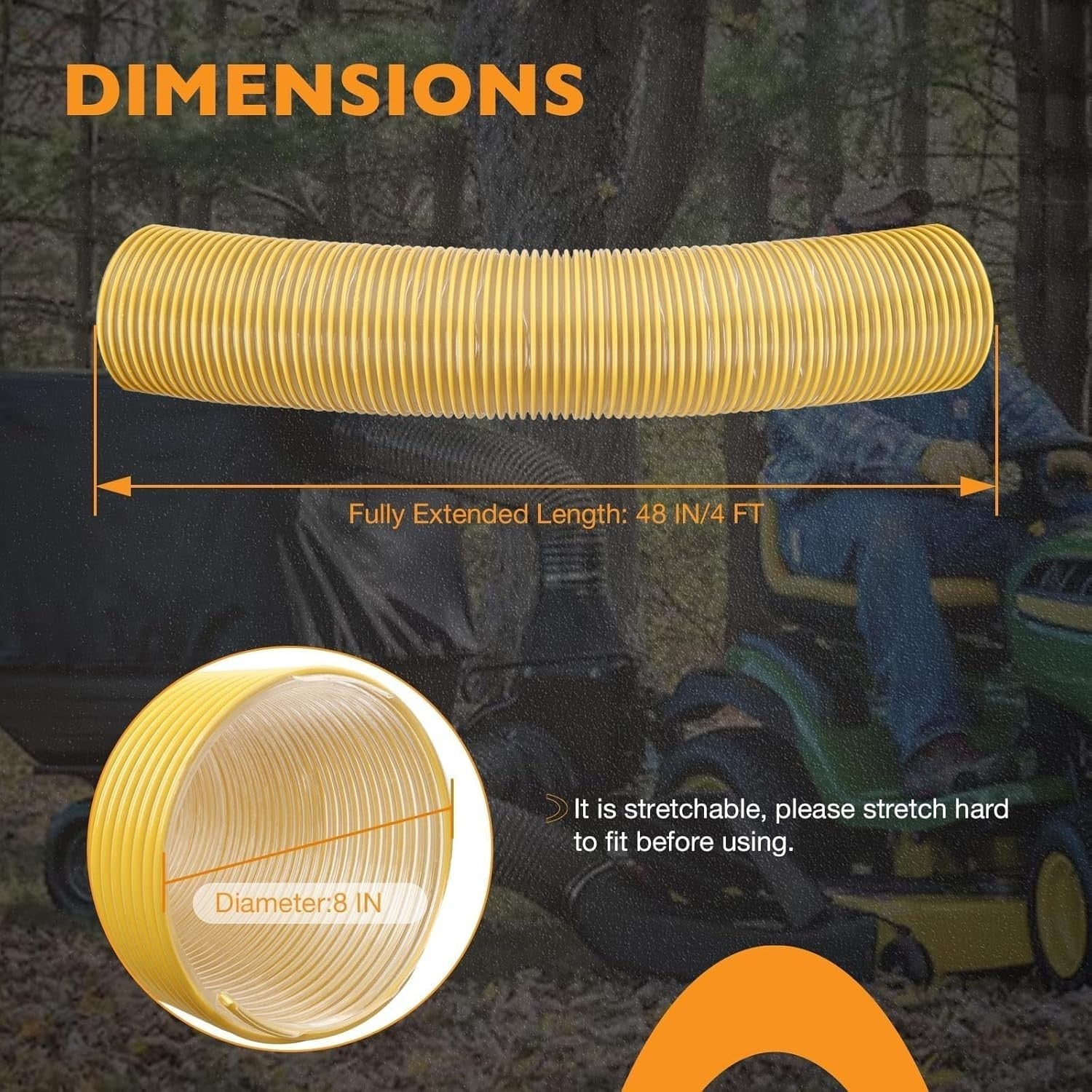 Leaf Vac Grass Catcher Flex Hose 8 Inch for DR Agri Fab Trac Vac 4 Foot