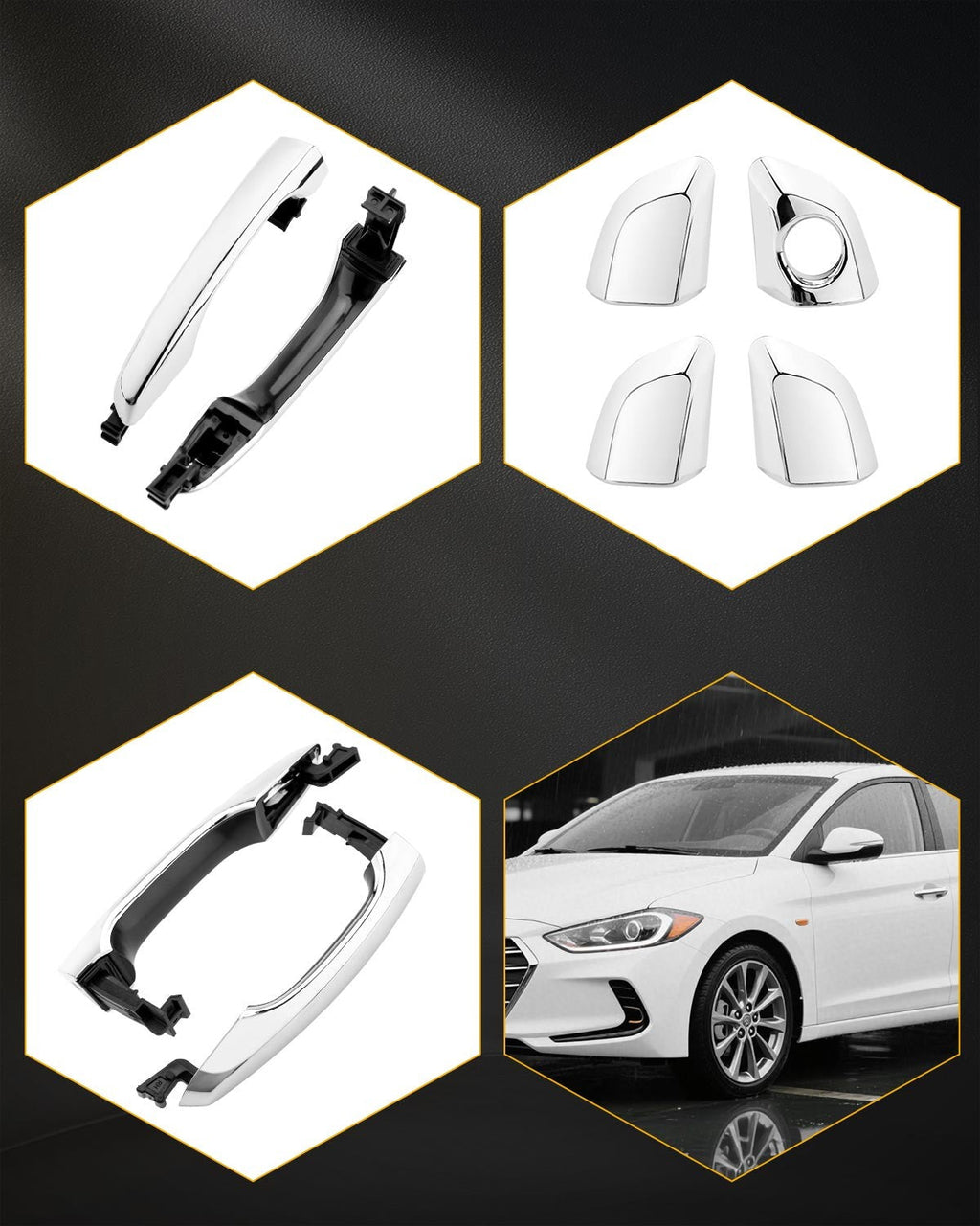 82651F2010 Chrome Outside Exterior Door Handle Set for 2017-2020 Hyundai Elantra