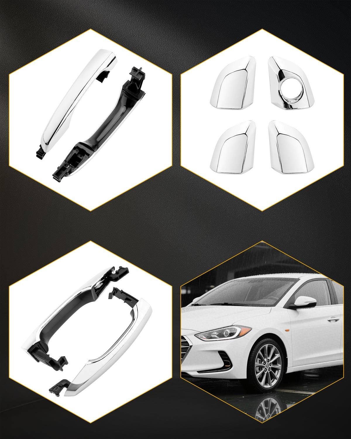 82651F2010 Chrome Outside Exterior Door Handle Set for 2017-2020 Hyundai Elantra
