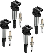 UF598 Ignition Coil Pack and Spark Plug Kit for Mini Cooper Peugeot 1.6L 07-16 4 Pack