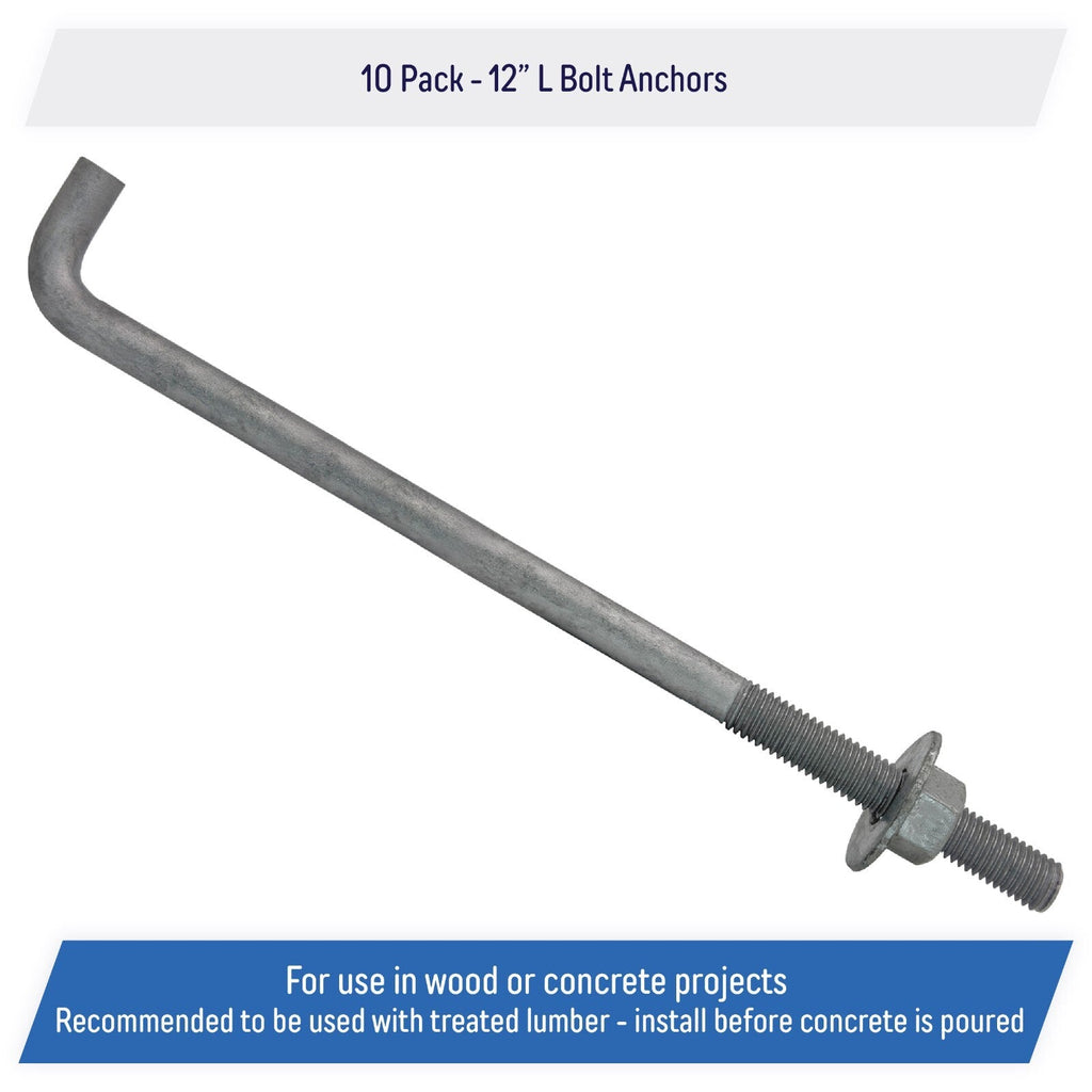 5 8 Inch 12 Inch Galvanized Threaded Anchor Bolts for Wood Concrete 10 Pack