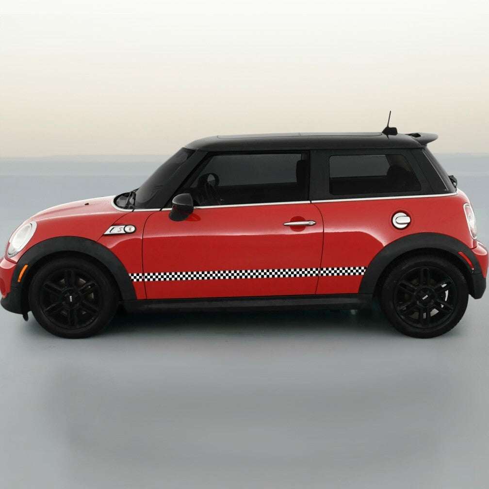 Black White Checkered Vinyl Stripes Side Rocker Panel For Mini Cooper