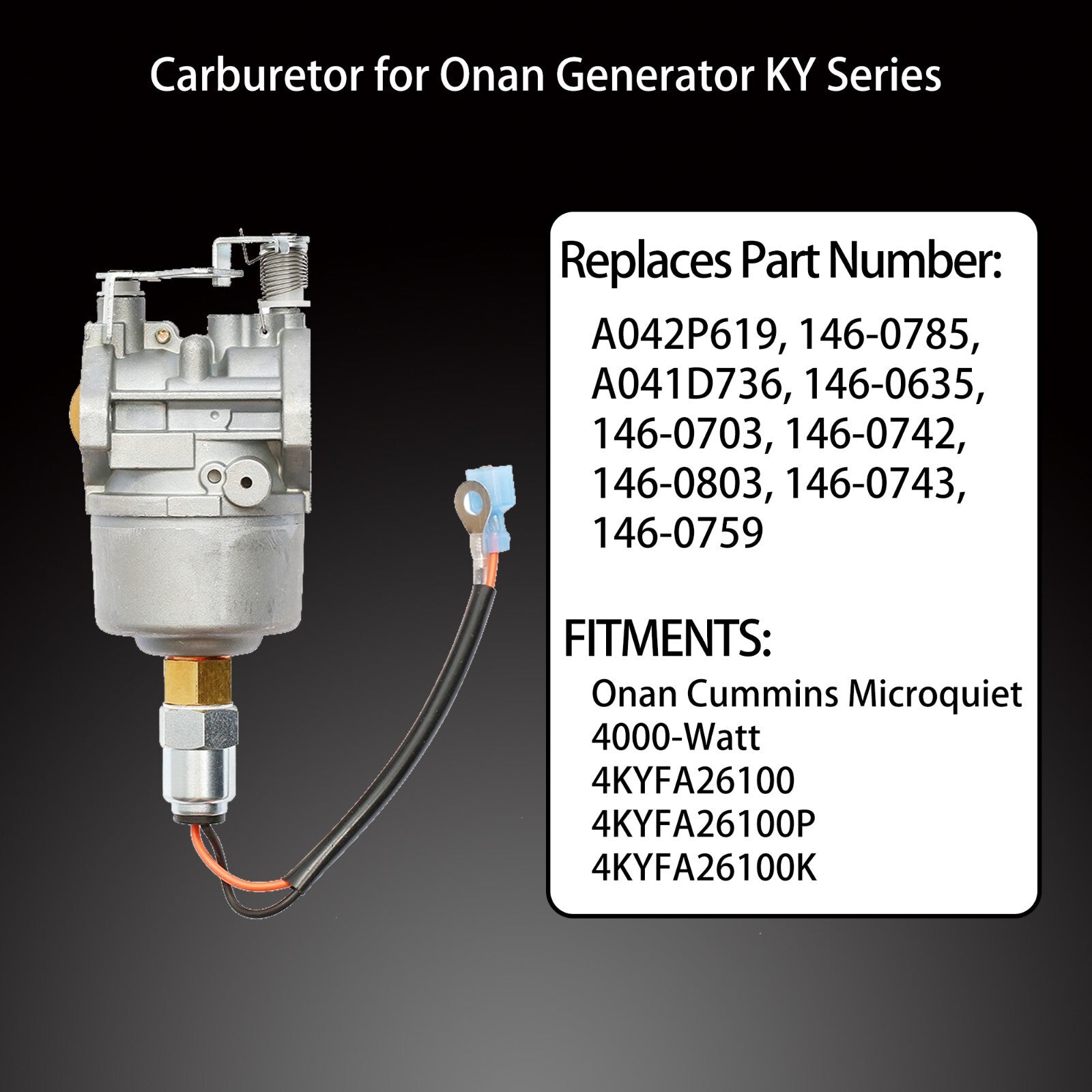 1460785 Carburetor for Onan Cummins Generator Microquiet 4000 Watt 4KYFA26100