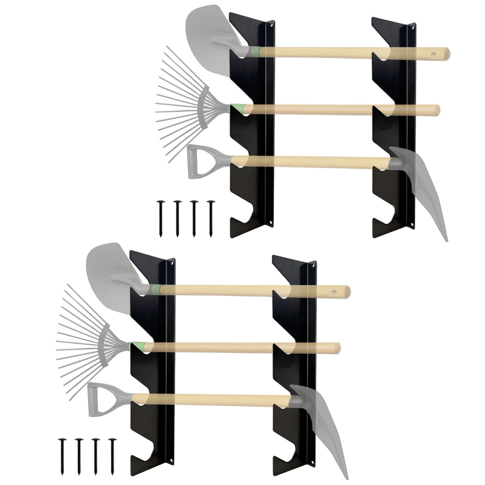 Garage Shed Tool Organizer Wall Mount Racks for Shovels and Rakes 2 Set