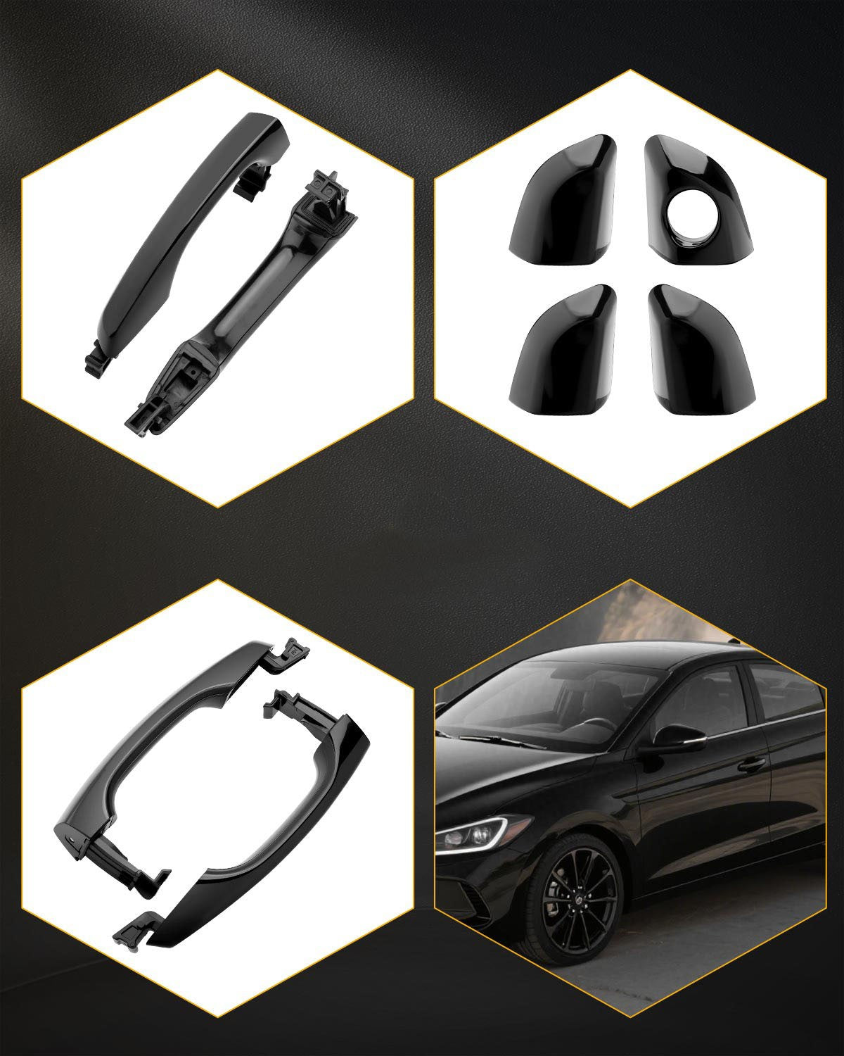 82651F2010 Black Outside Exterior Door Handle Kit For 2017-2020 Hyundai Elantra