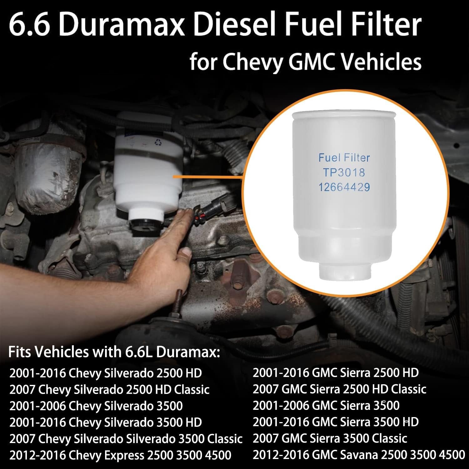 TP3018 Diesel Fuel Filter 6.6 for Chevy Silverado Express GMC Sierra 2500 01 16