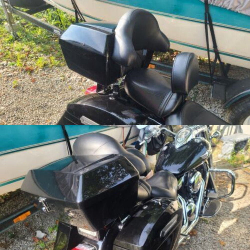 Universal Motorcycle Tail Box Luggage Trunk w/ Top Rack For Harley Honda Cruiser