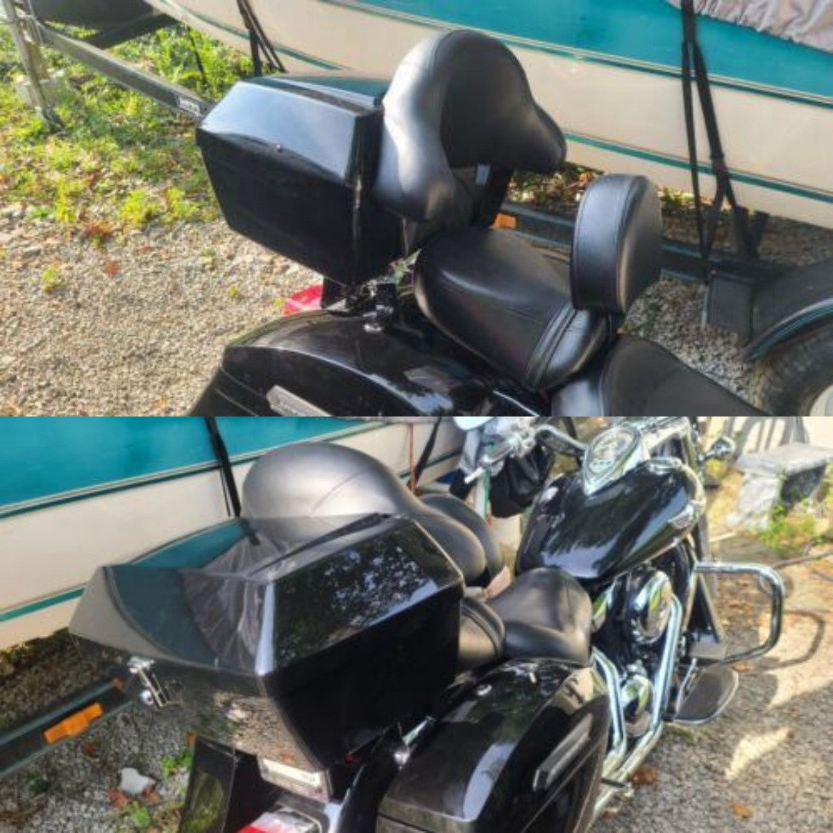 Universal Motorcycle Tail Box Luggage Trunk w/ Top Rack For Harley Honda Cruiser