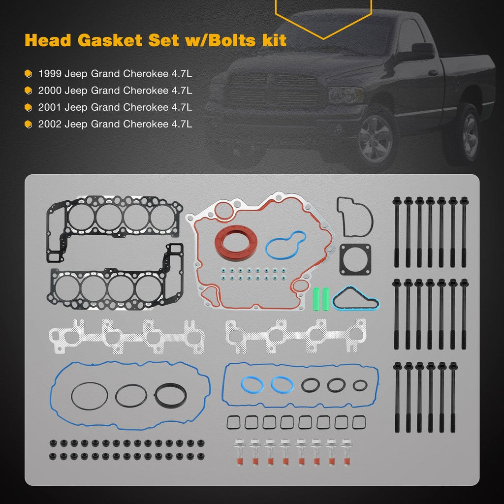 Head Gasket Set With Bolts For 99 To 03 Dodge Ram Durango Grand Cherokee 4.7L