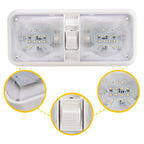2PCS 12V LED White Ceiling Fixture Double Dome Light for Camper Trailer RV
