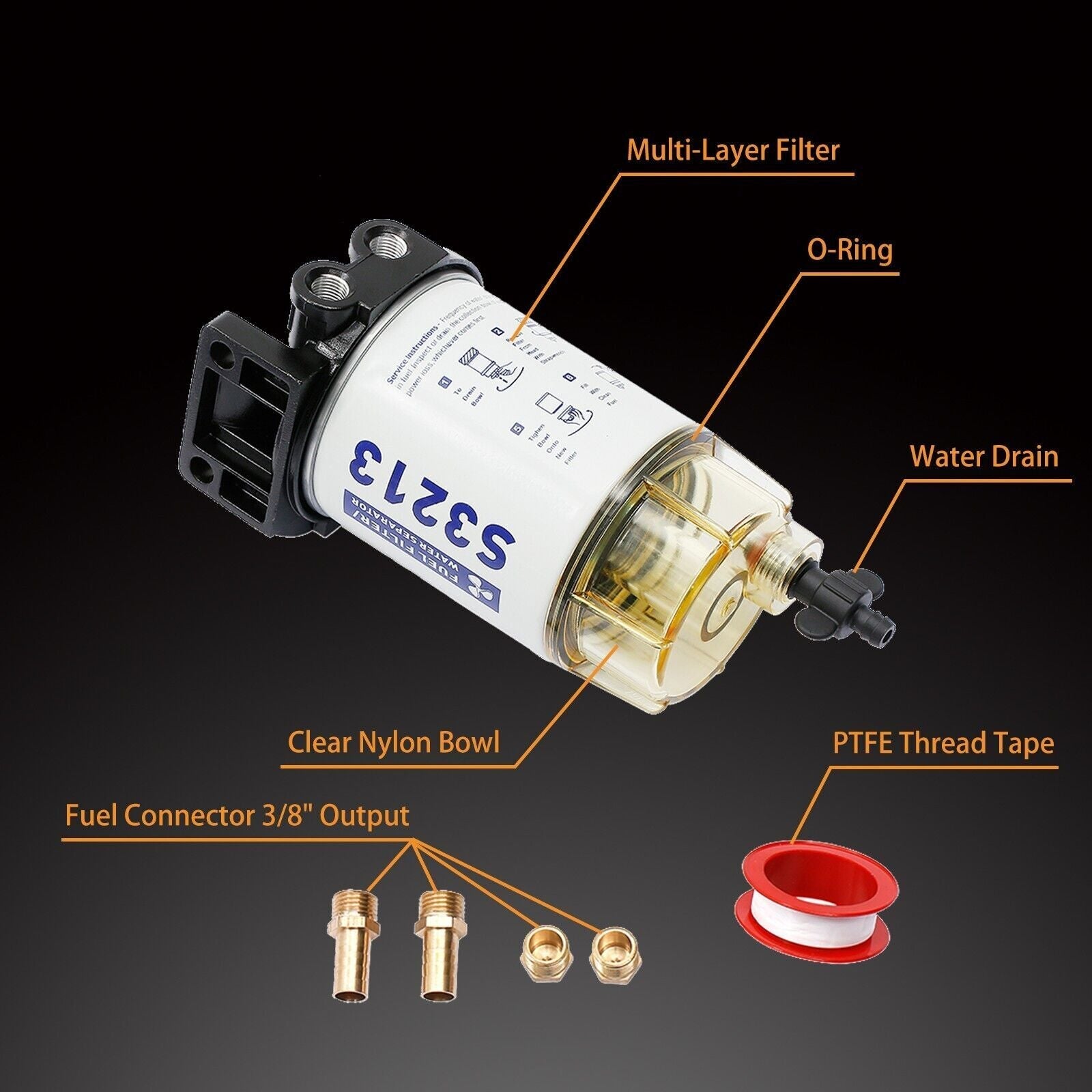 Fuel Filter Water Separator Assembly Kit for Mercury Racor Outboard Motor