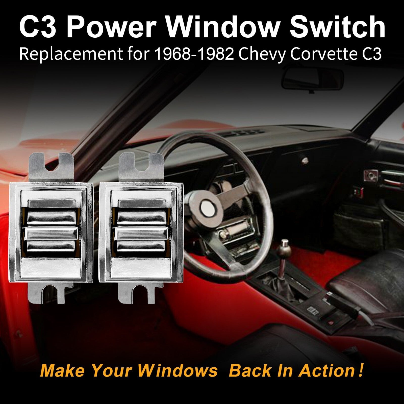1725109 Power Window Switch Left and Right Side for Chevy Corvette C3 1968-1982 2 Pack