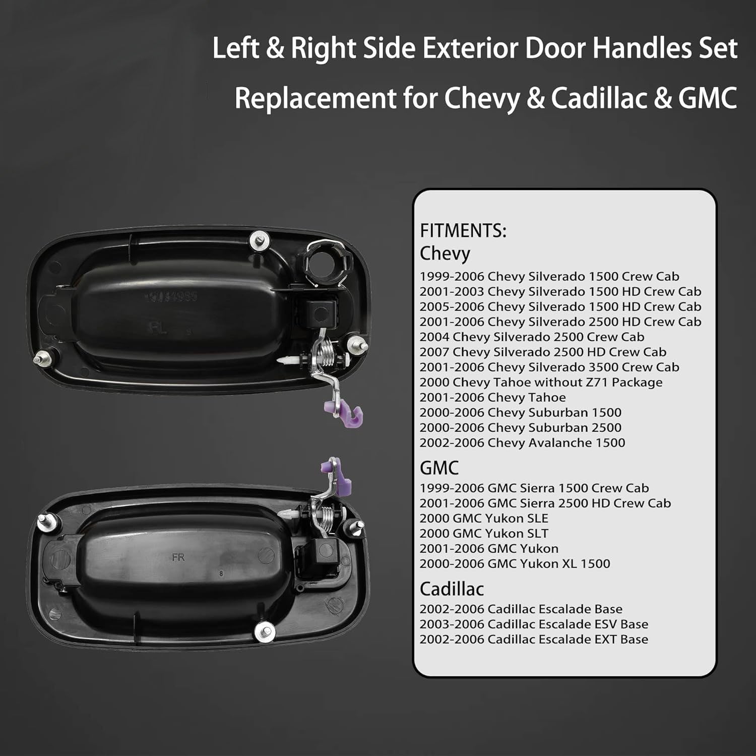 Exterior Door Handle Front Rear for Chevy Silverado GMC Cadillac 99 07 4Pcs
