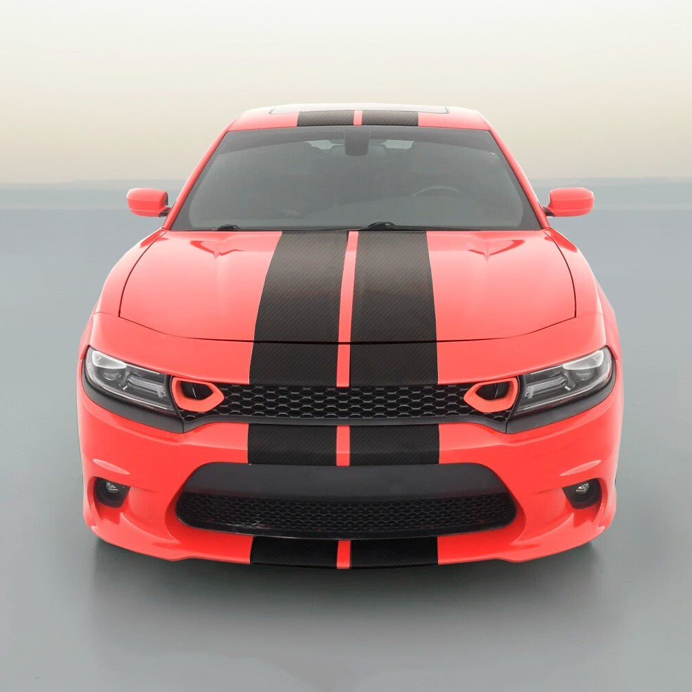 Black Carbon Fiber 10 Inch Vinyl Rally Stripes Racing Stripes for Dodge Charger