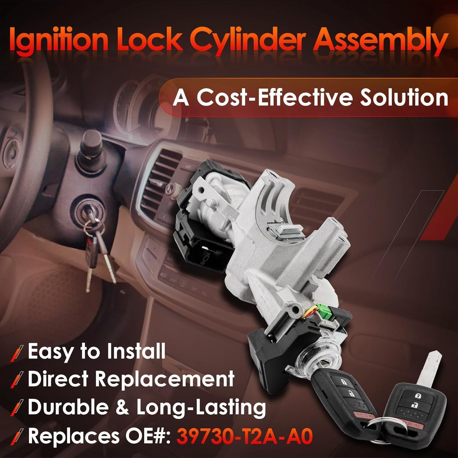 39730T2AA0 Ignition Switch Lock Cylinder with Remote Keys for Honda Accord 13 17
