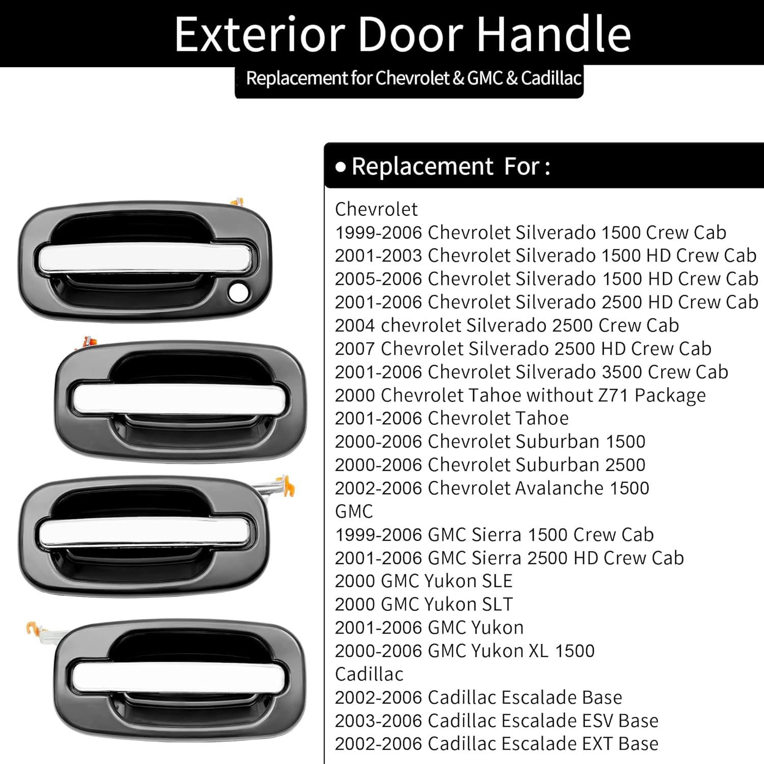15182406 Exterior Door Handle Chrome Lever For 99-07 Chevy GMC Yukon Cadillac 4X