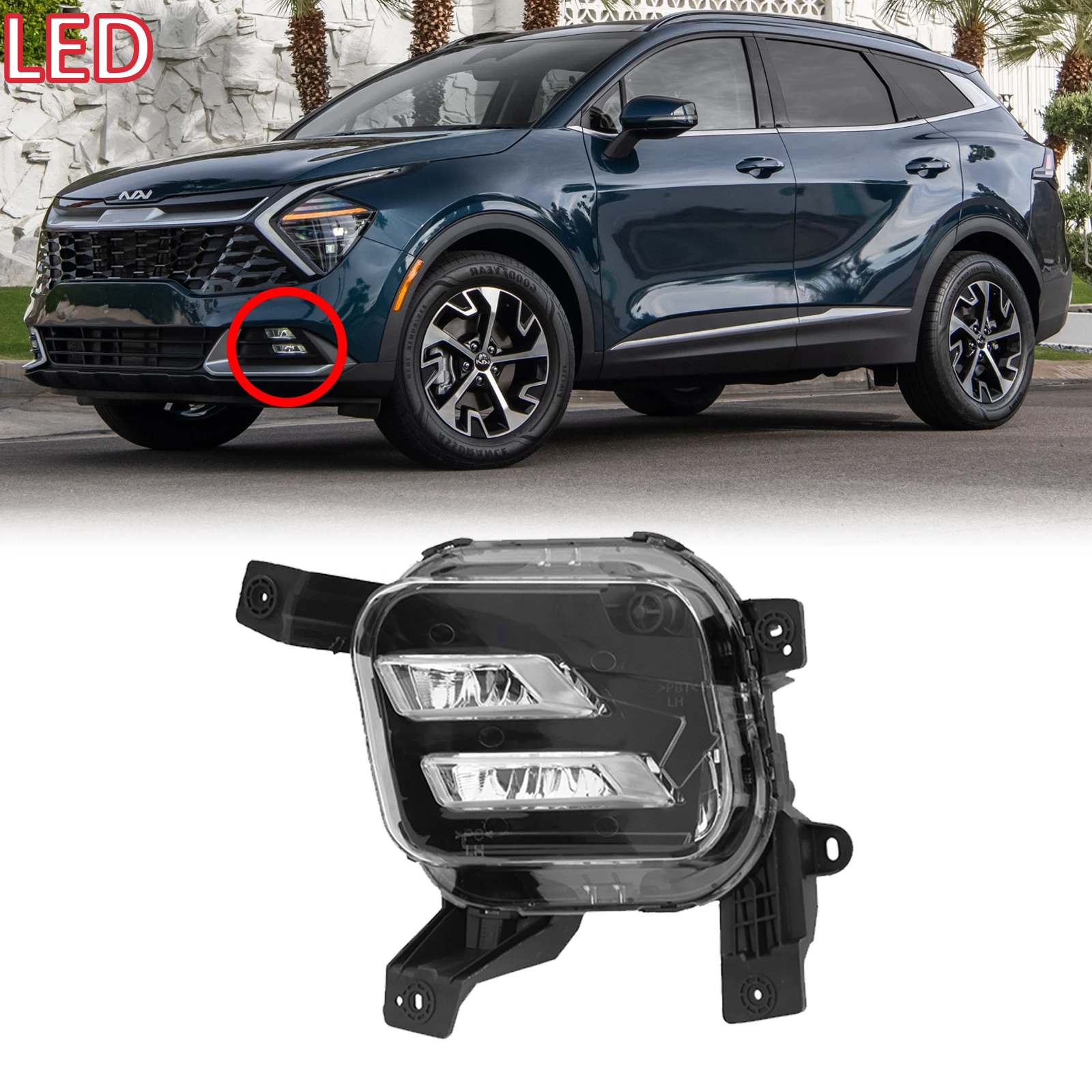 Front Bumper LED Fog Light DRL Driving Light Left for Kia Sportage 2023-2024