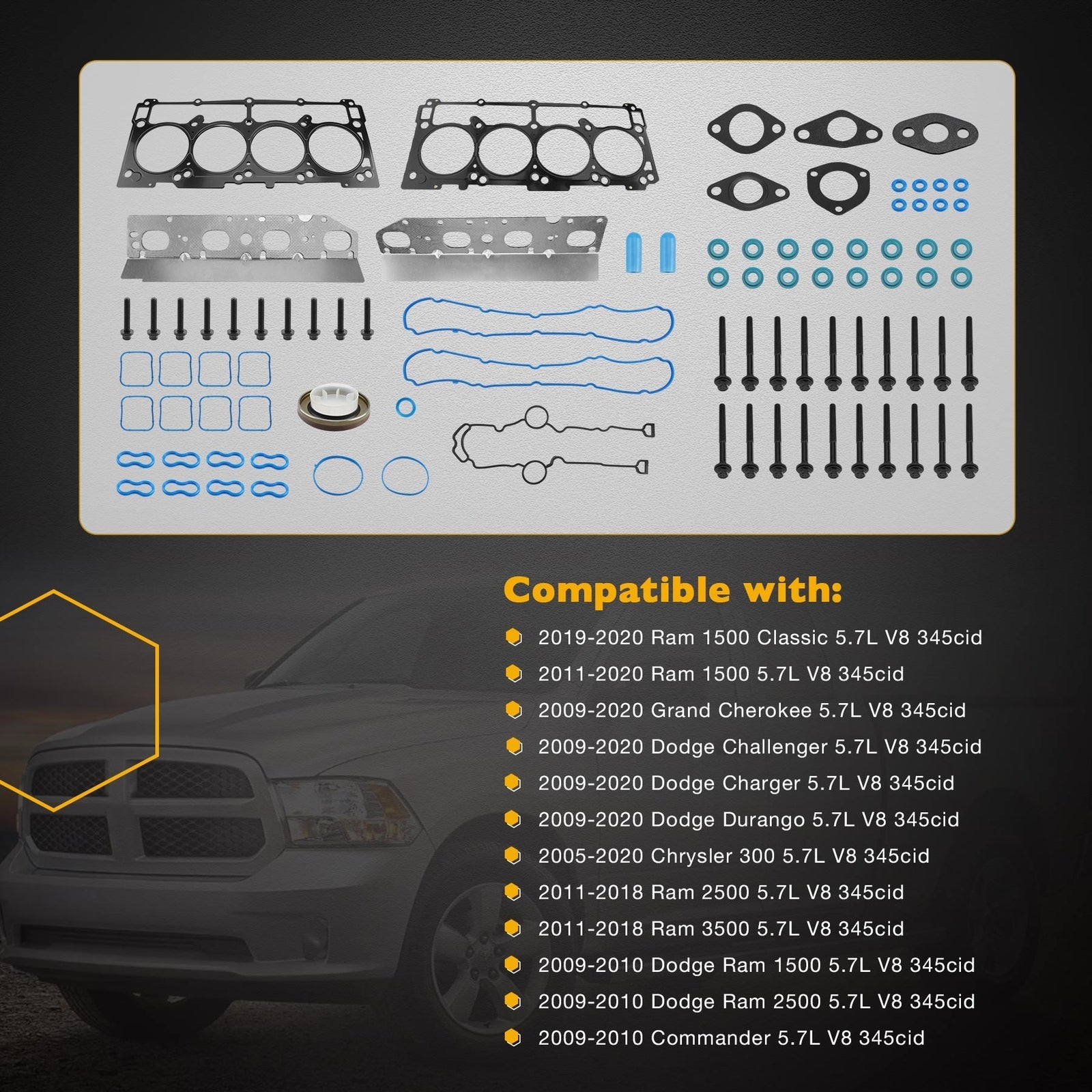 Full Cylinder Head Gasket Set for Dodge Ram Chrysler 300 Aspen Jeep 5.7L 2005 20