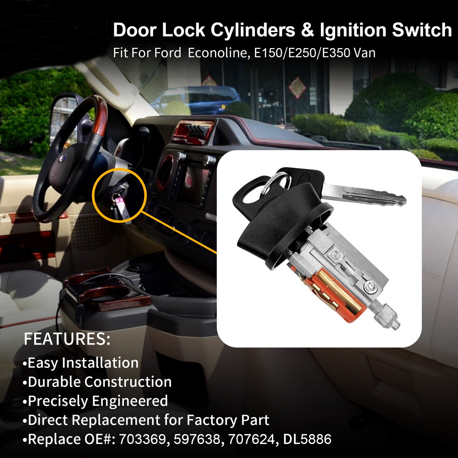 703369 Door Ignition Switch Lock Cylinder With Keys For Ford E 150 E 250 1997 18