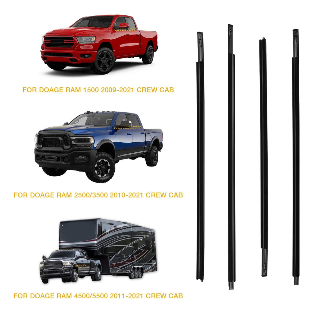 Weatherstrip Window Moulding Trim Seal Kit for 09-23 Dodge Ram 1500 2500 4 Pc