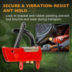 Lockable Trimmer Rack for Most Walk Behind Stand On and ZTR Lawn Mower Red