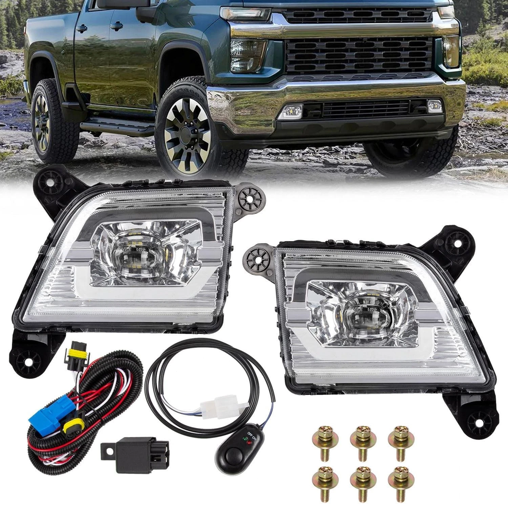 Front Driving LED Fog Lights Switch Wiring Kit For Chevy Silverado 19 23 2 Piece