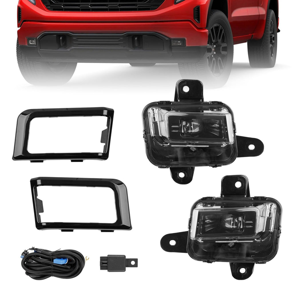 LED Fog Light Lamp w/ Switch Relay Wire Bezel Kit for 2022 2025 GMC Sierra 1500